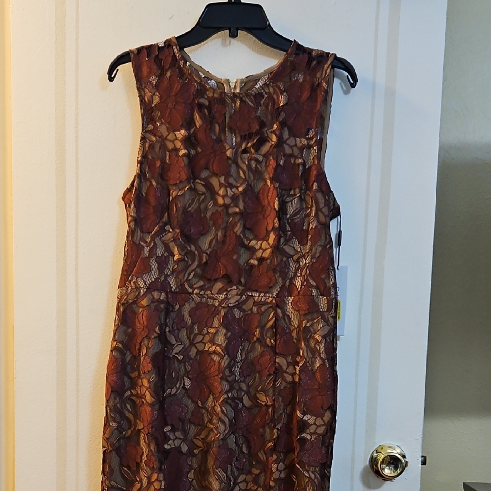 Calvin Klein Sleeveless Lace Midi Dress - Brown and Tan